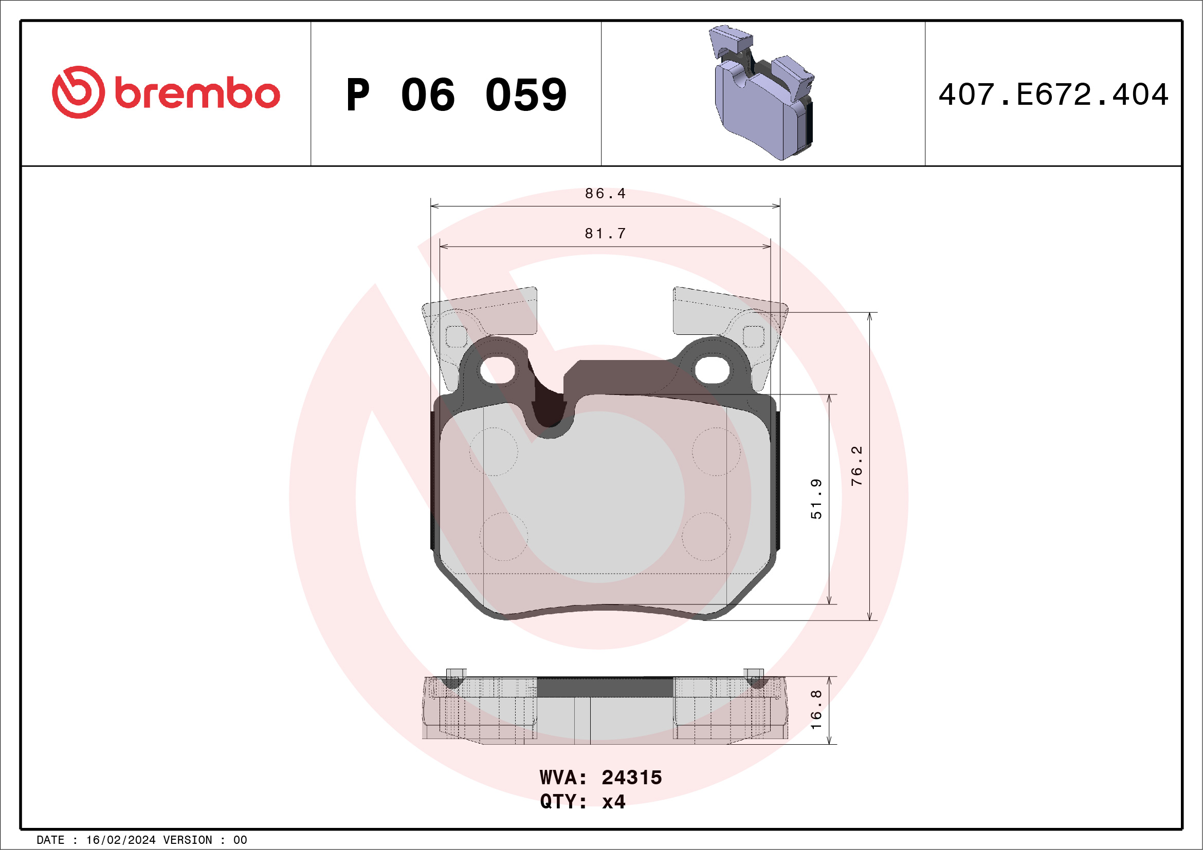 Pastiglie freno BREMBO P06059