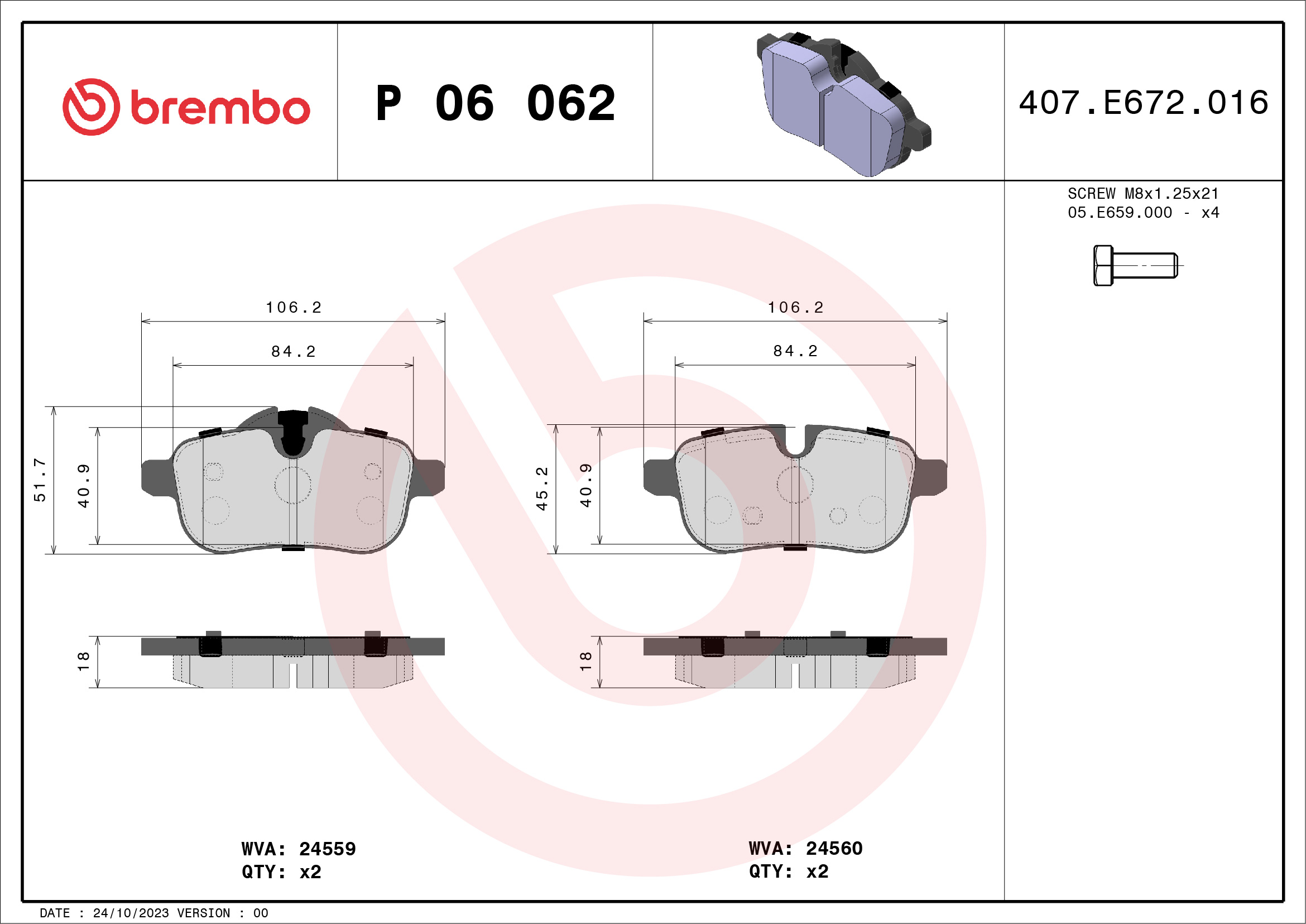 Pastiglie freno BREMBO P06062