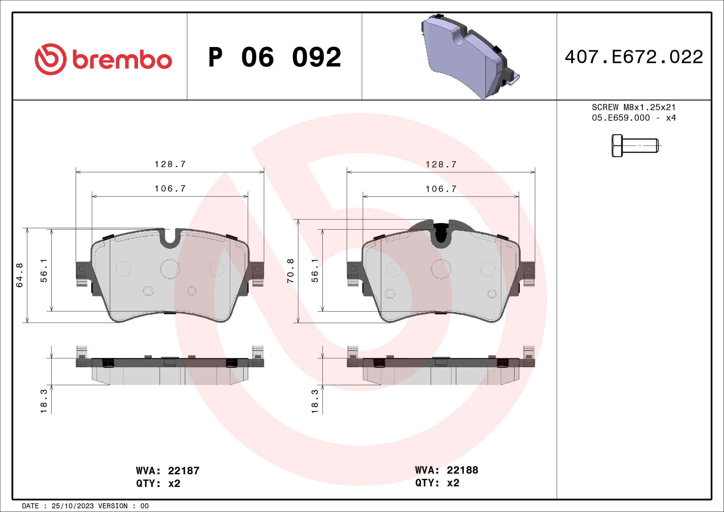 Pastiglie freno BREMBO P06092