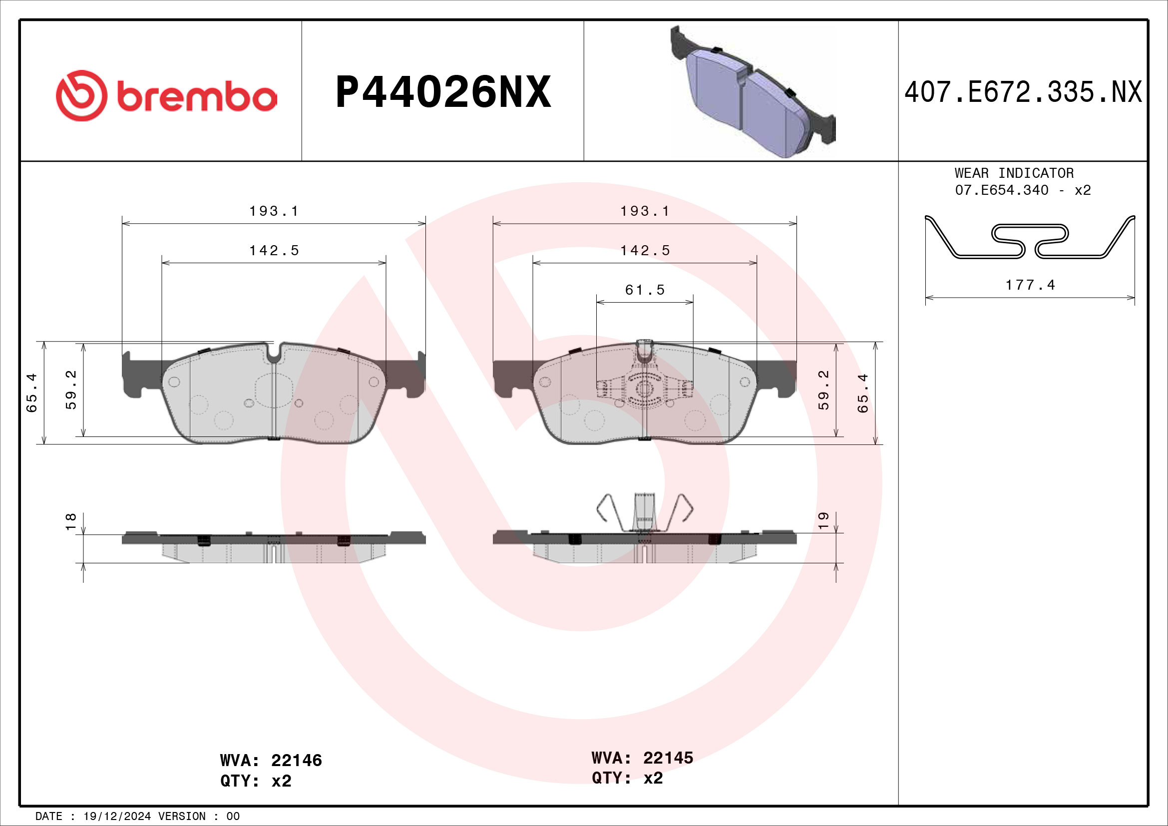 Pastiglie freno BREMBO P44026NX