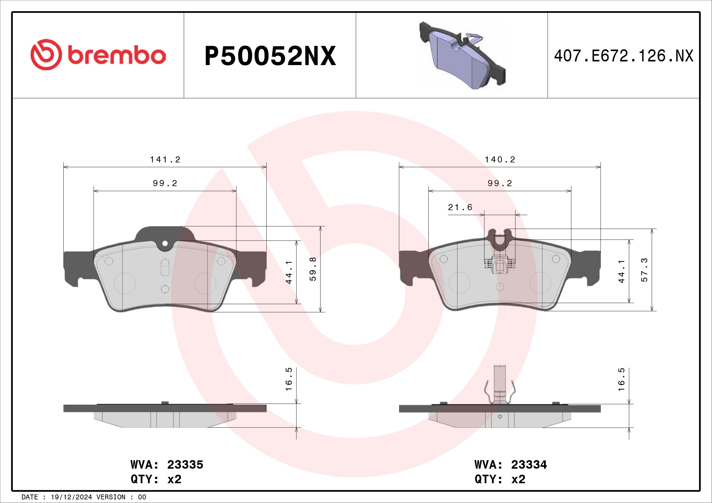 Pastiglie freno BREMBO P50052NX