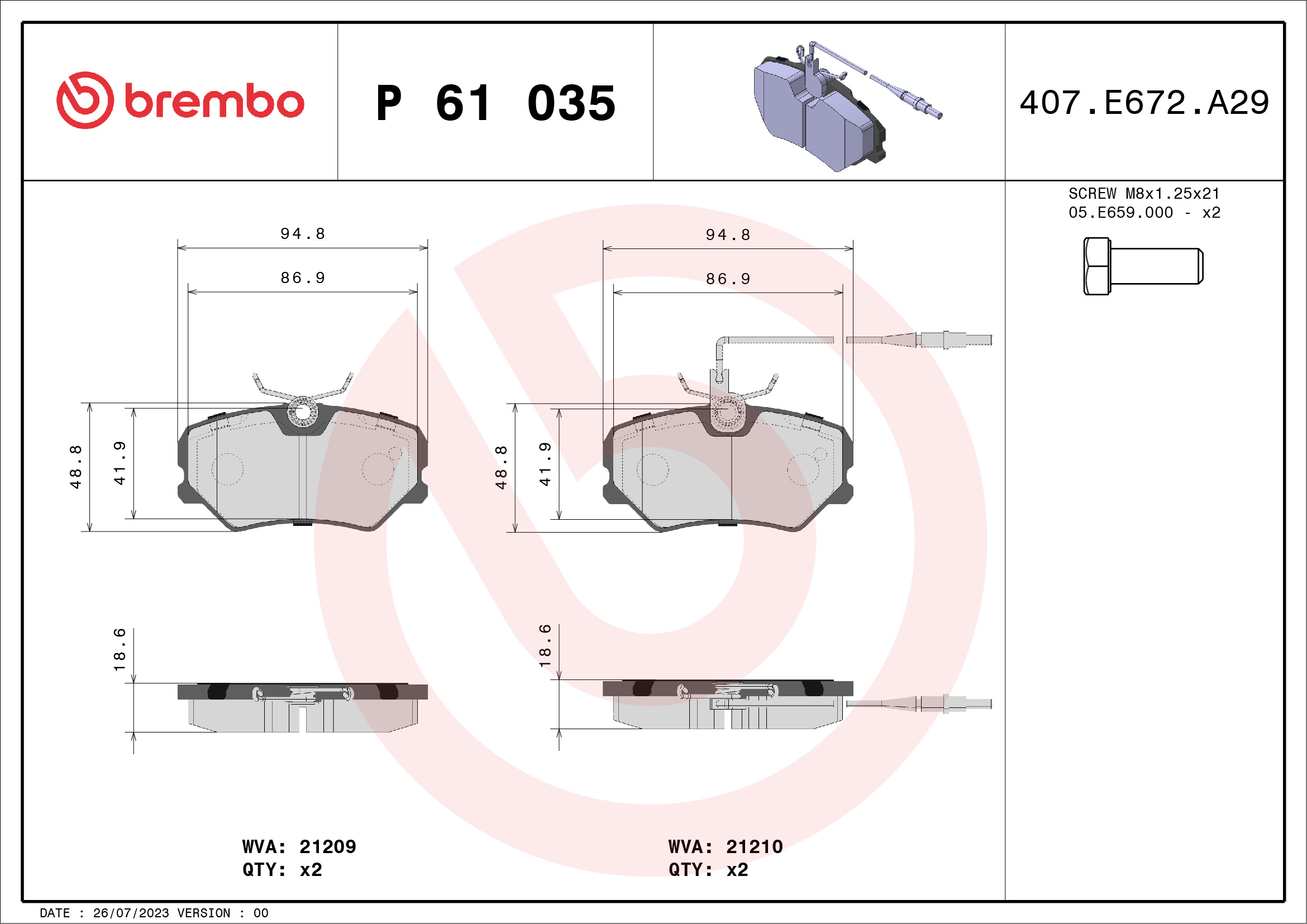 Pastiglie freno BREMBO P61035