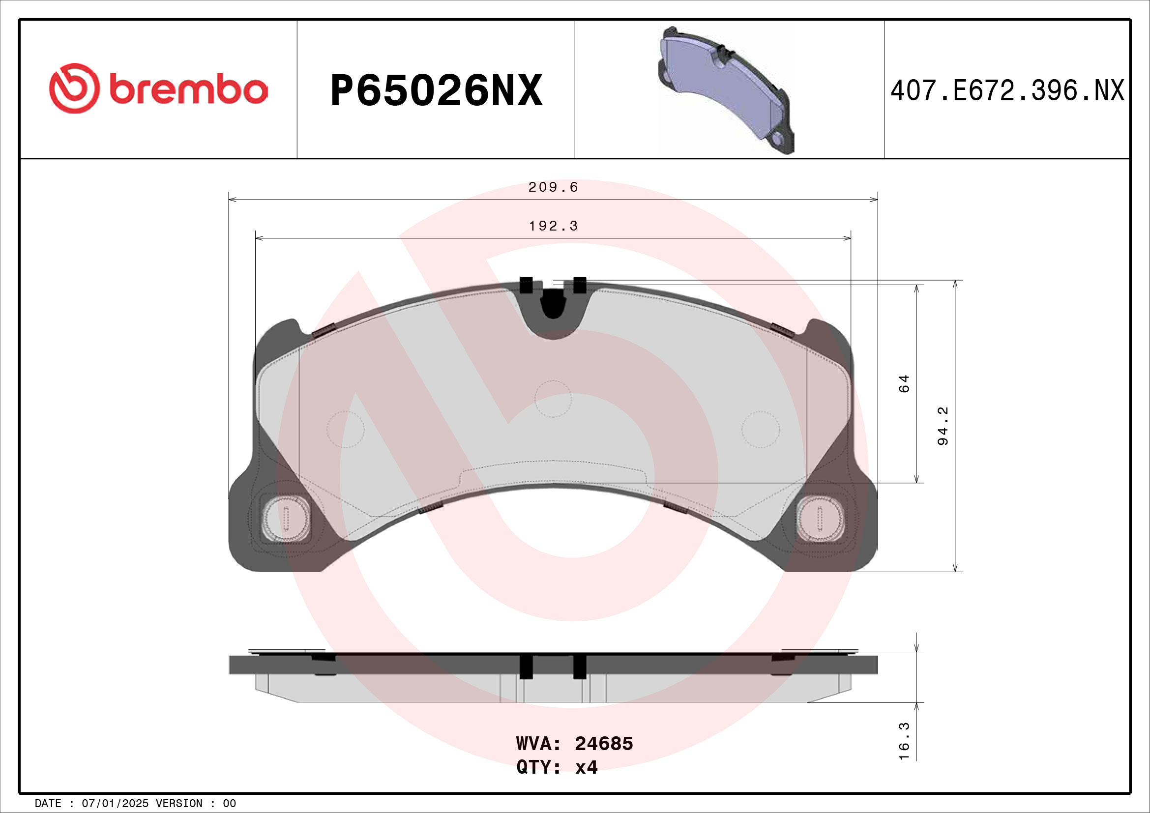 Pastiglie freno BREMBO P65026NX