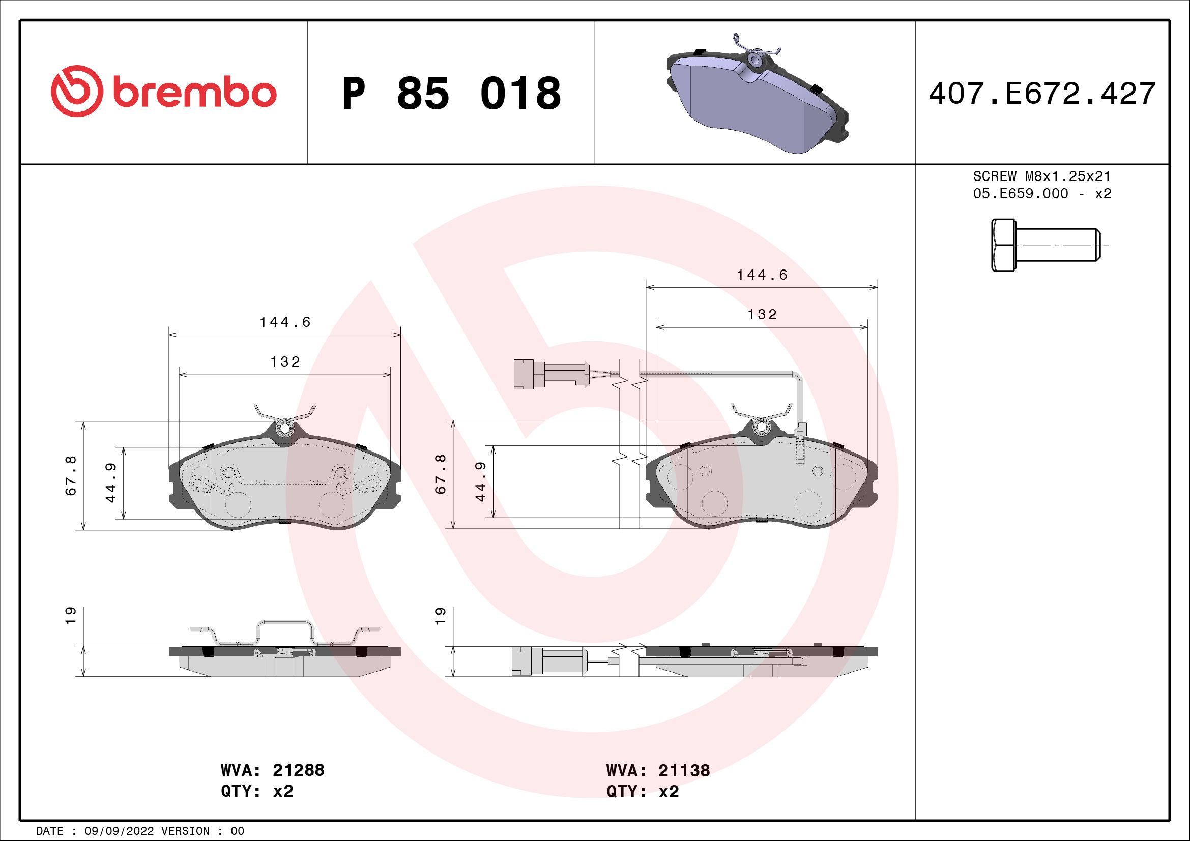 Pastiglie freno BREMBO P85018
