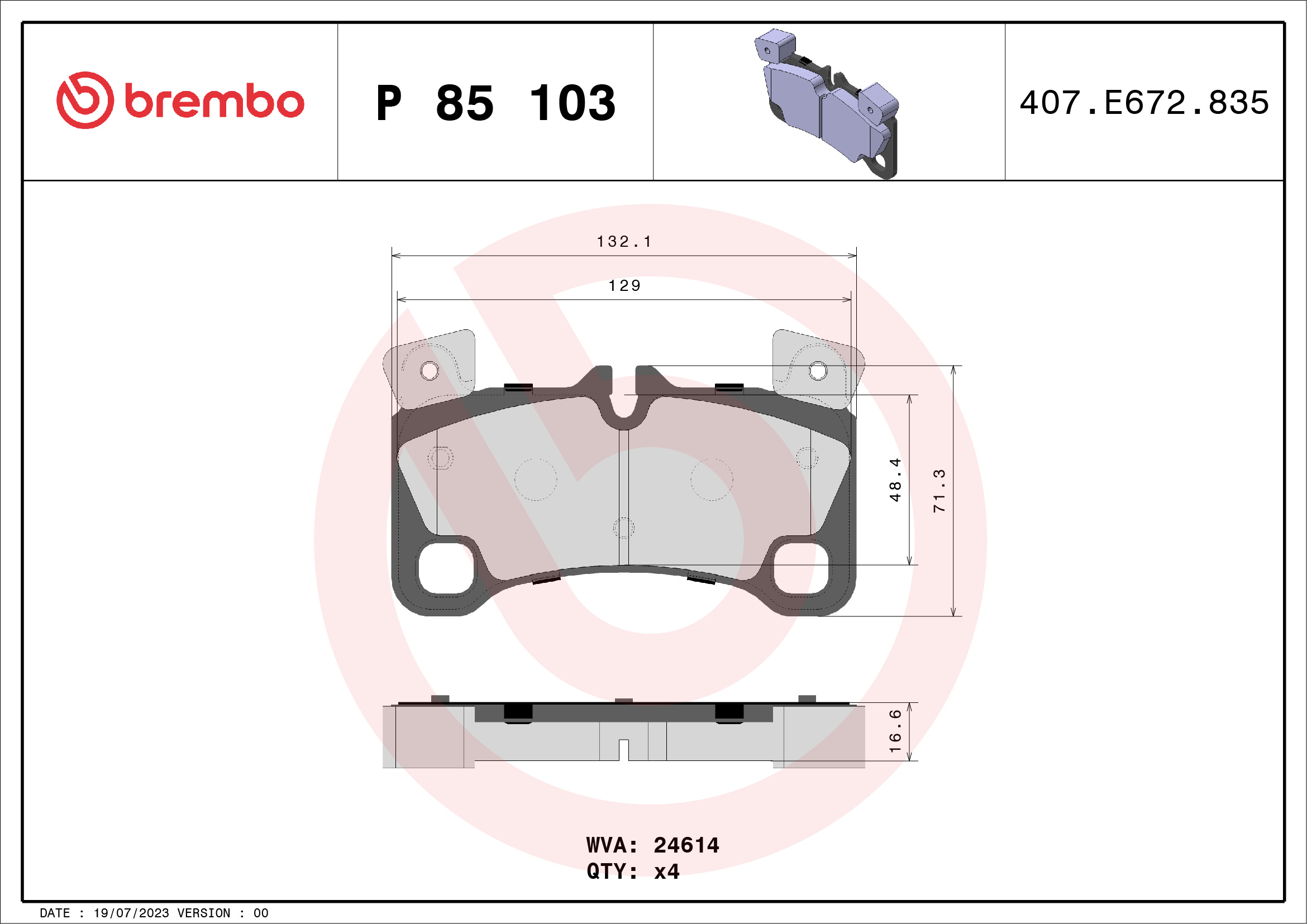 Pastiglie freno BREMBO P85103