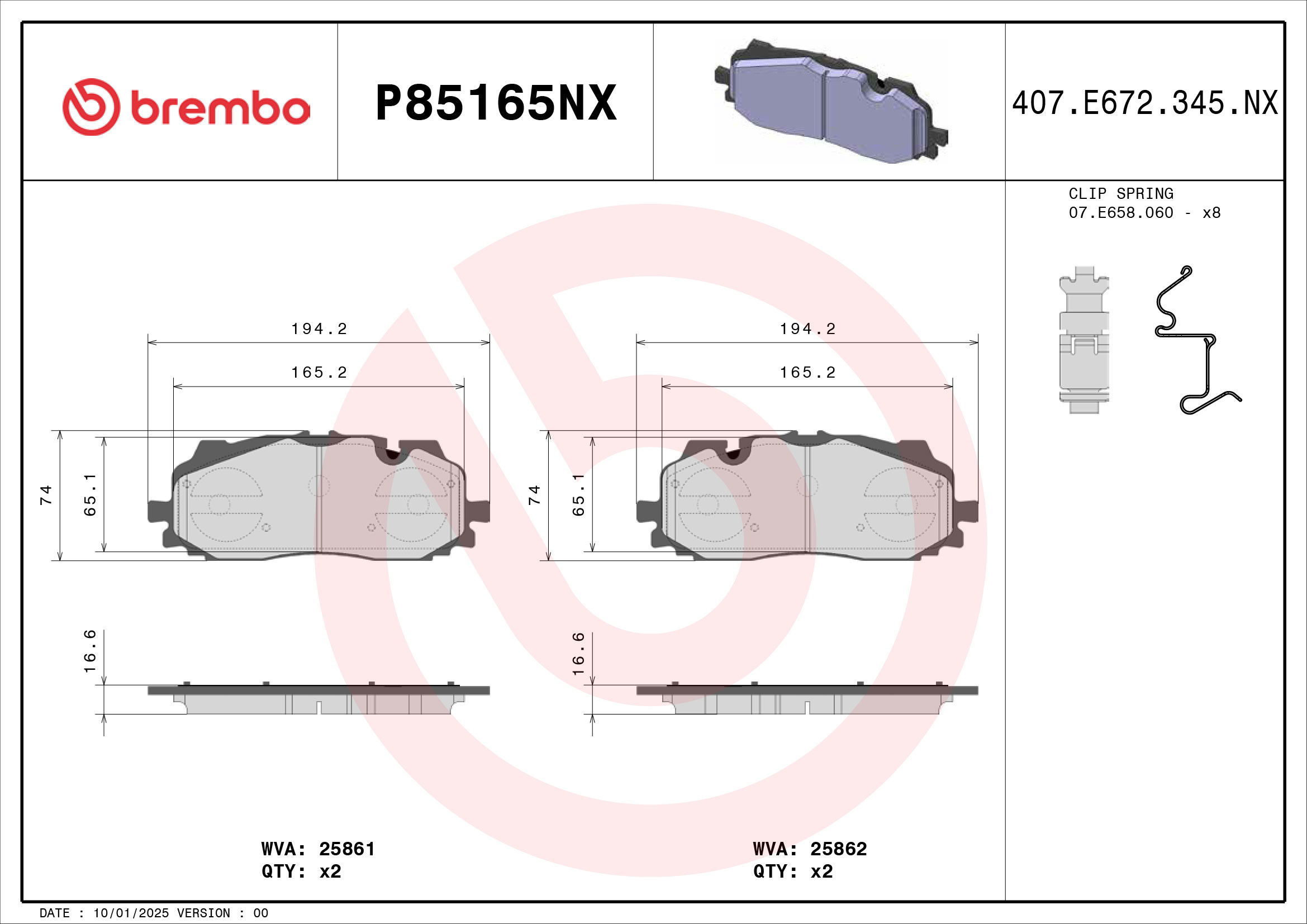 Pastiglie freno BREMBO P85165NX