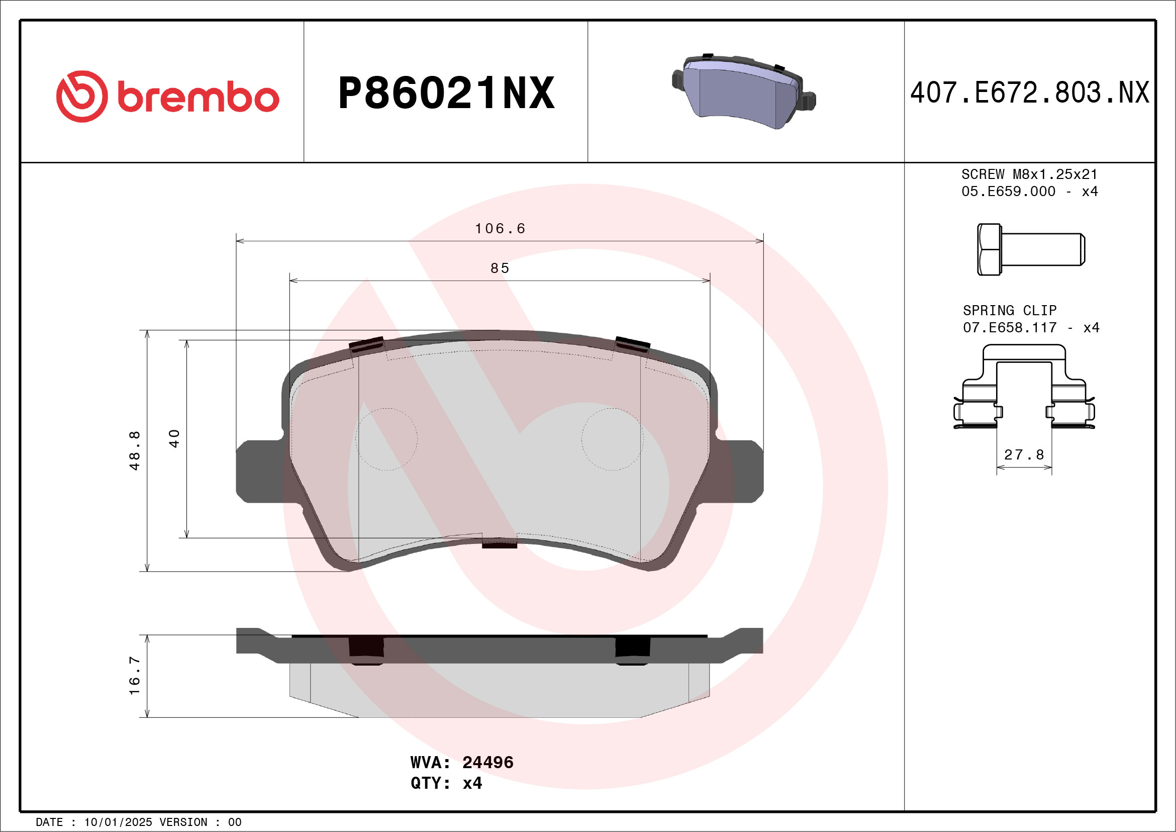 Pastiglie freno BREMBO P86021NX