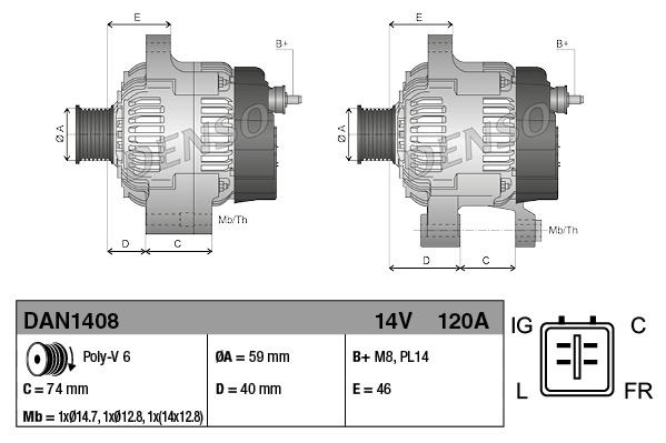 Alternatore DENSO DAN1408