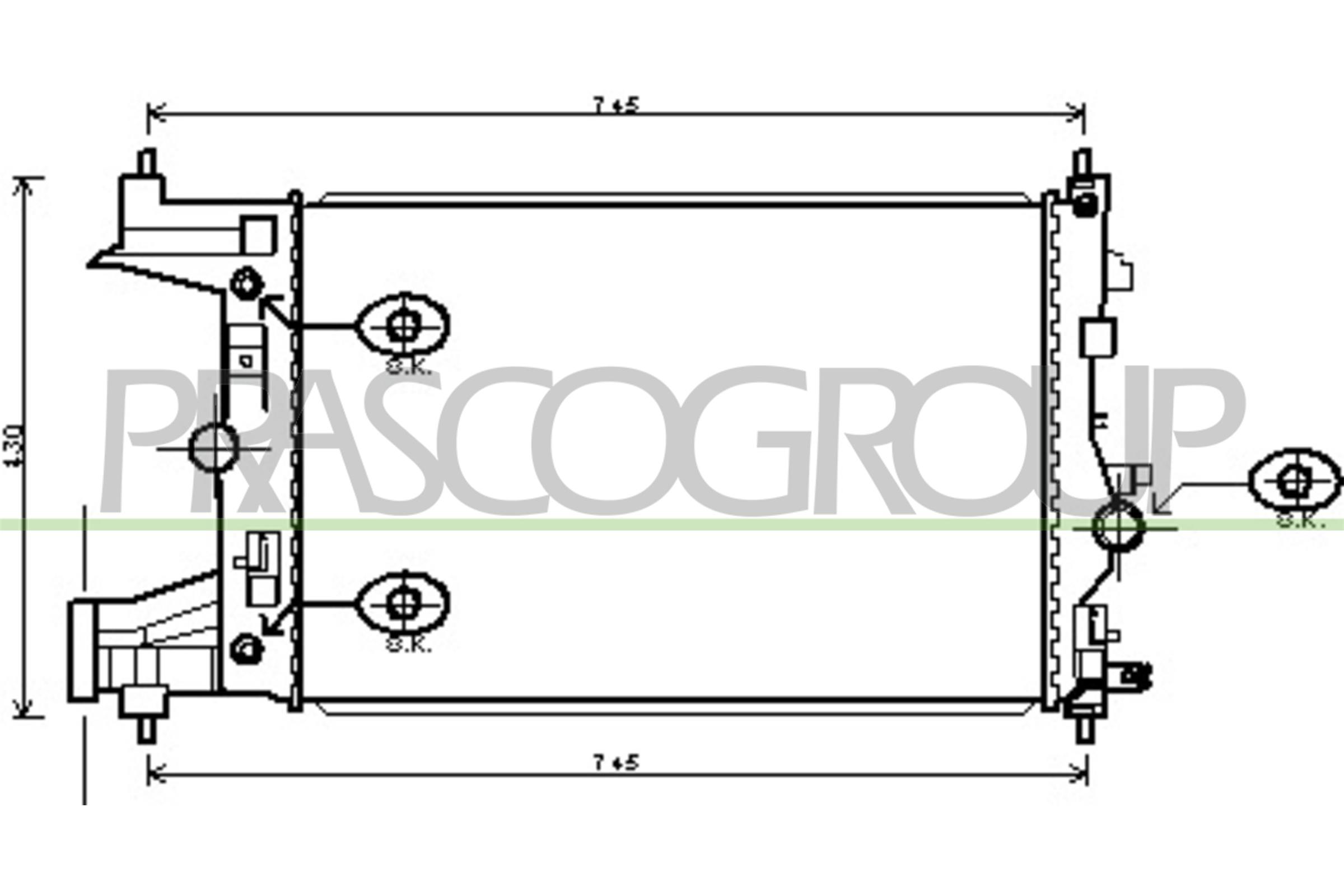 Radiatore, raffreddamento motore PRASCO DW040R003