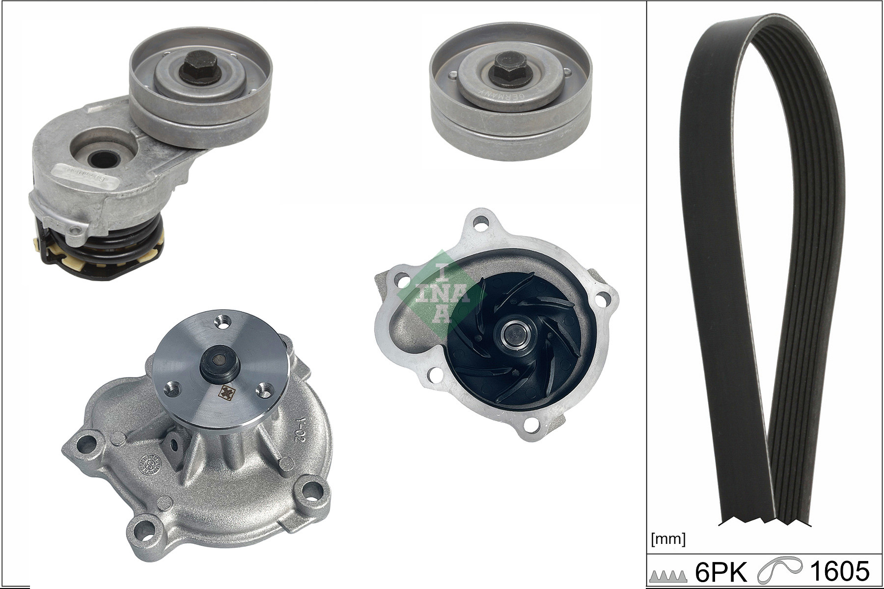 Pompa acqua e kit cinghia poly v INA 529033030