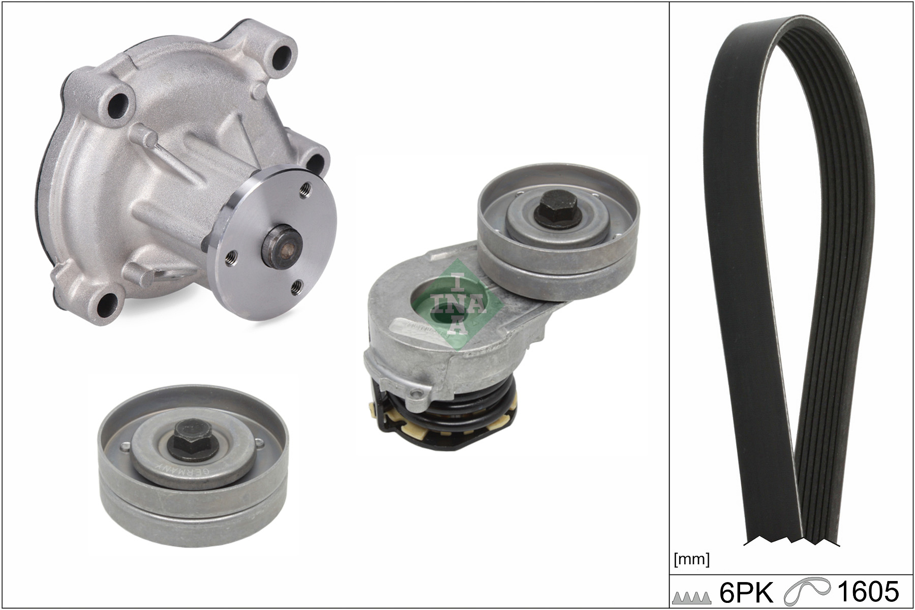 Pompa acqua e kit cinghia poly v INA 529033031