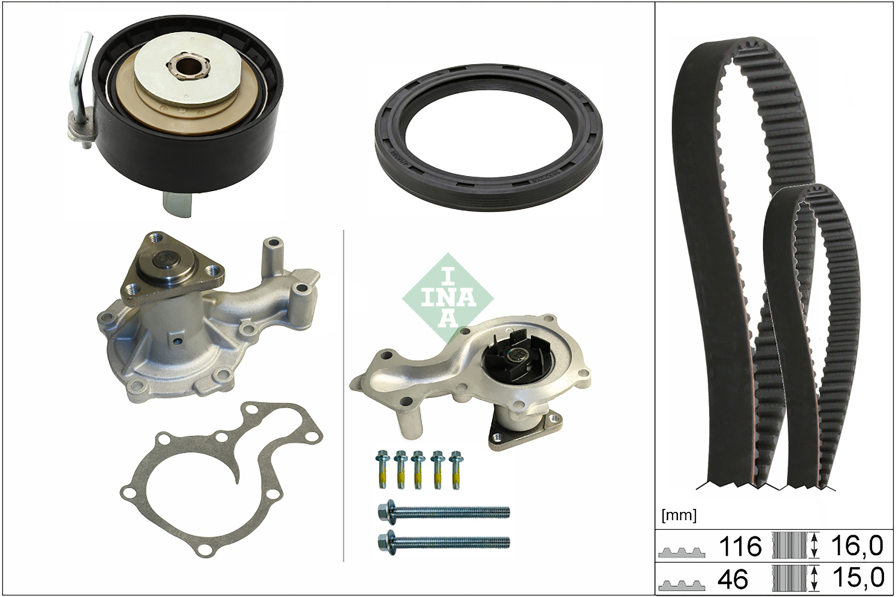 Pompa acqua e kit cinghie dentate INA 530096030