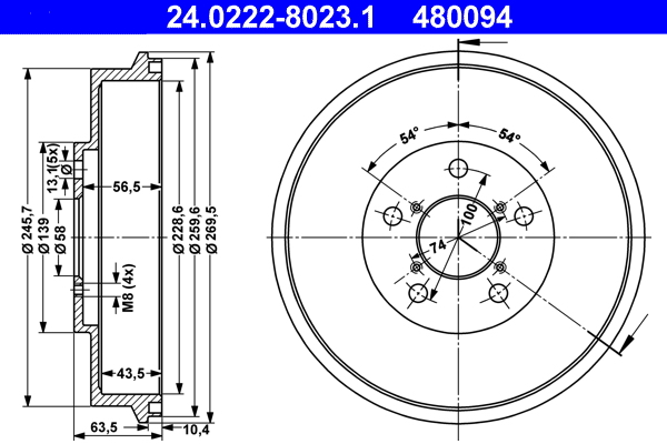 Tamburo freno ATE 480094
