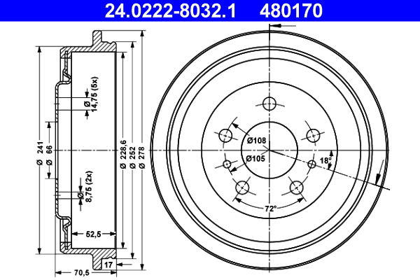 Tamburo freno ATE 480170