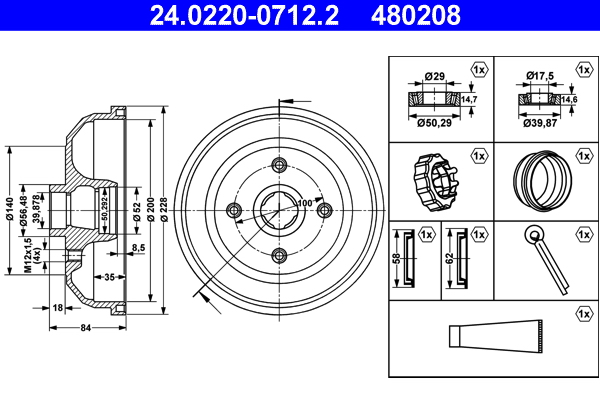 Tamburo freno ATE 480208