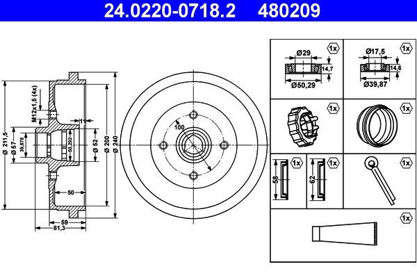 Tamburo freno ATE 480209