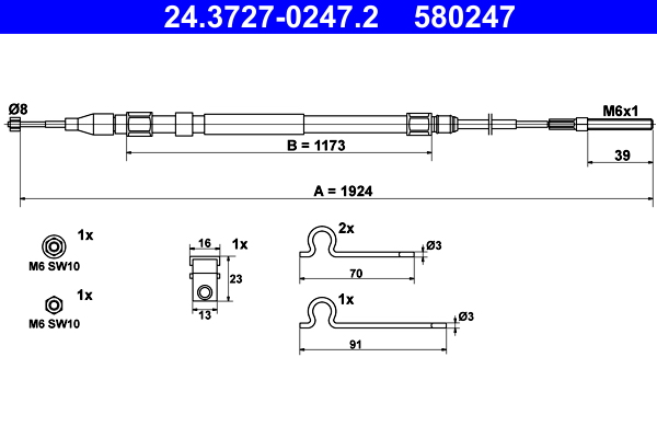 Cavo comando, freno stazionamento ATE 580247