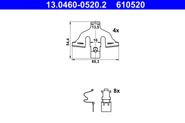 Kit accessori, pastiglia freno ATE 610520