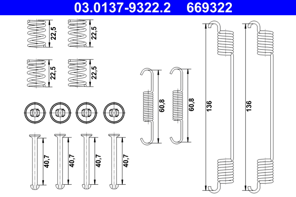 Kit accessori, ganasce freno ATE 669322