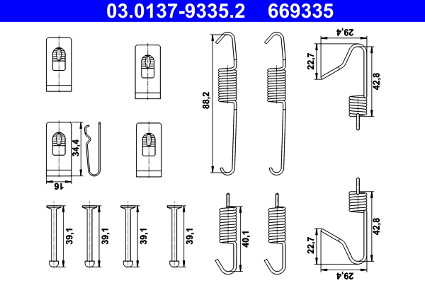 Kit accessori, ganasce freno stazionamento ATE 669335