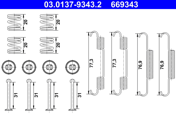 Kit accessori, ganasce freno stazionamento ATE 669343