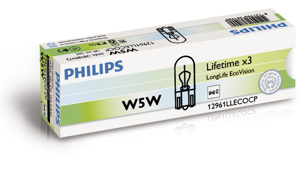 PHILIPS LAMPADA W5W LONG LIFE ECOVISION 12V 5W