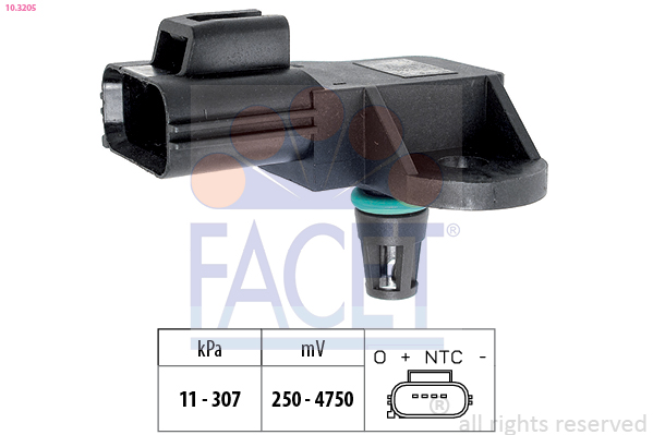 Sensore, pressione gas scarico FACET 10.3205