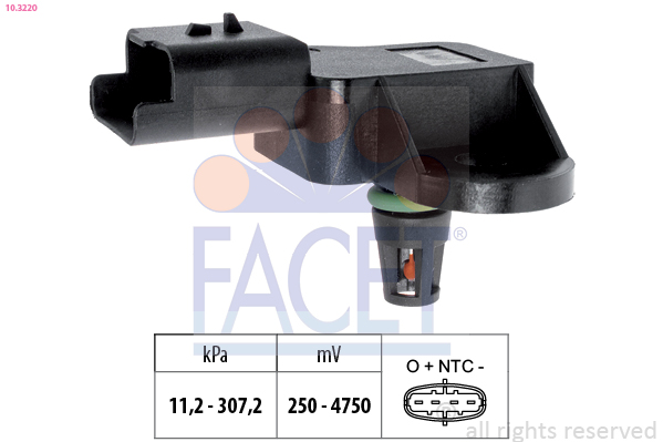Sensore, pressione gas scarico FACET 10.3220