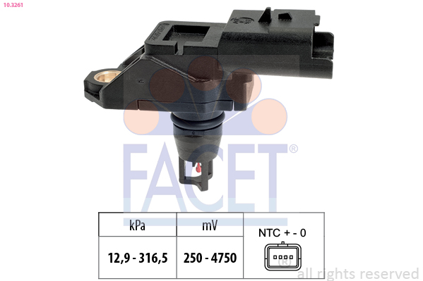 Sensore, pressione gas scarico FACET 10.3261