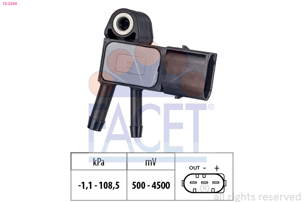 Sensore, pressione gas scarico FACET 10.3269