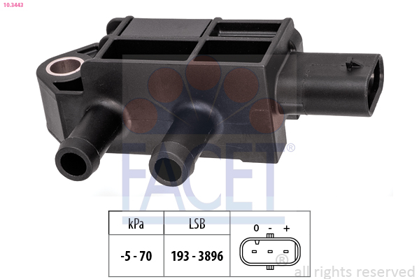 Sensore, pressione gas scarico FACET 10.3443
