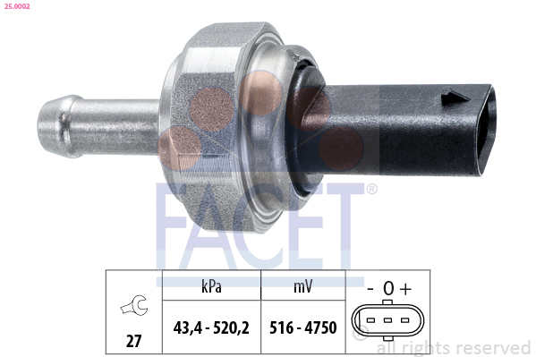Sensore, pressione gas scarico FACET 25.0002