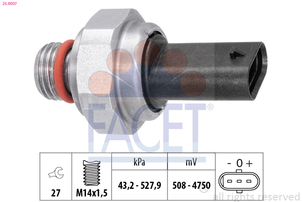 Sensore, pressione gas scarico FACET 25.0007