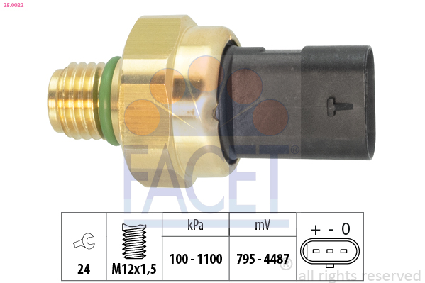 Sensore, pressione olio FACET 25.0022