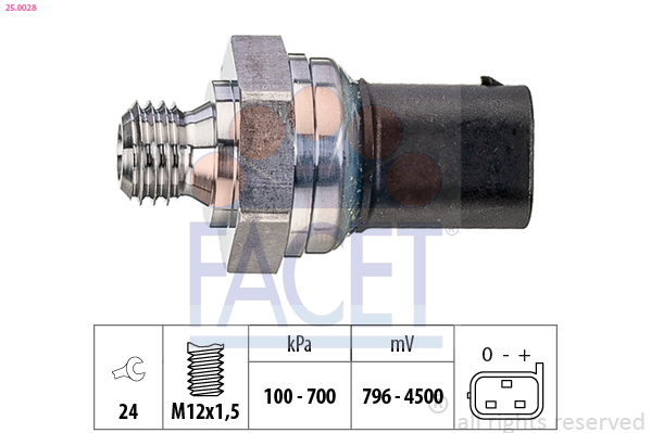 Sensore, pressione gas scarico FACET 25.0028