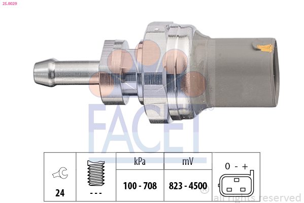 Sensore, pressione gas scarico FACET 25.0029