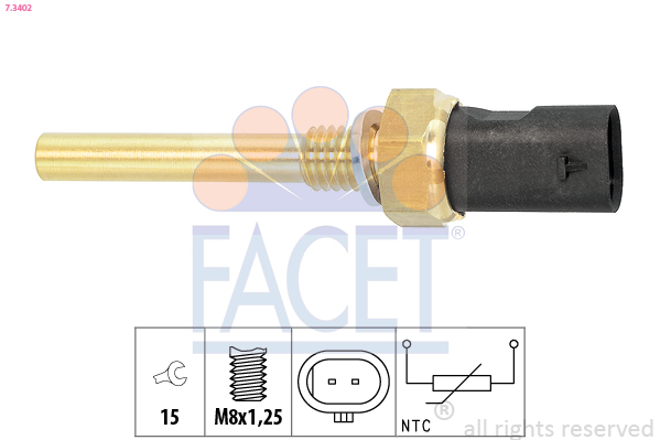 Sensore, temperatura refrigerante FACET 7.3402