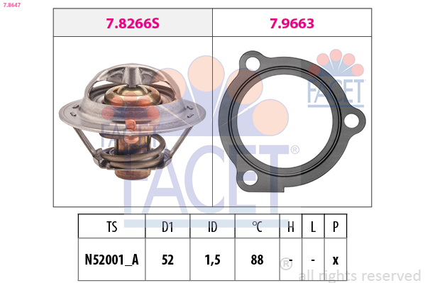 Termostato, refrigerante FACET 7.8647