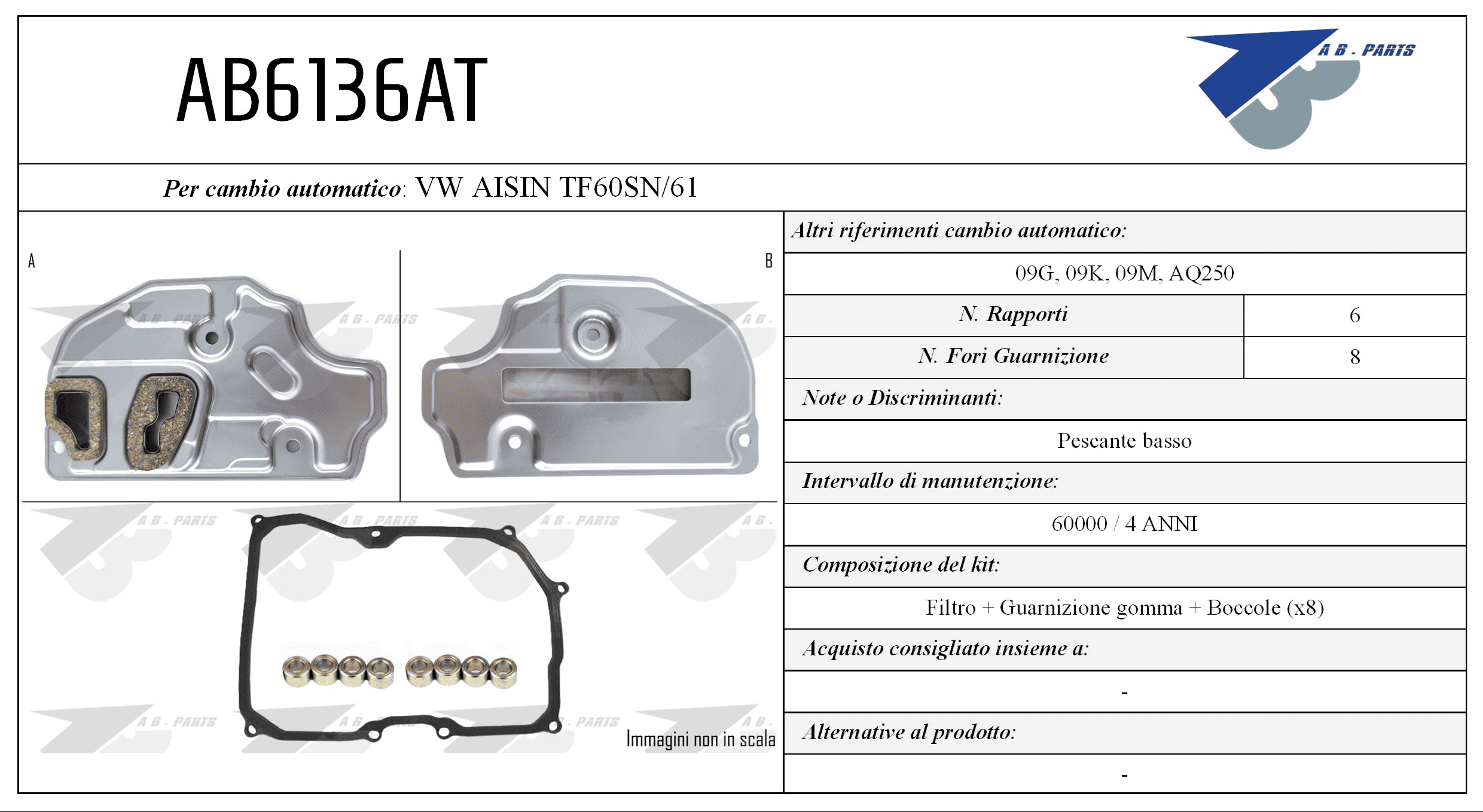 Kit Filtro CAMBIO AUTOMATICO Audi A3 03>