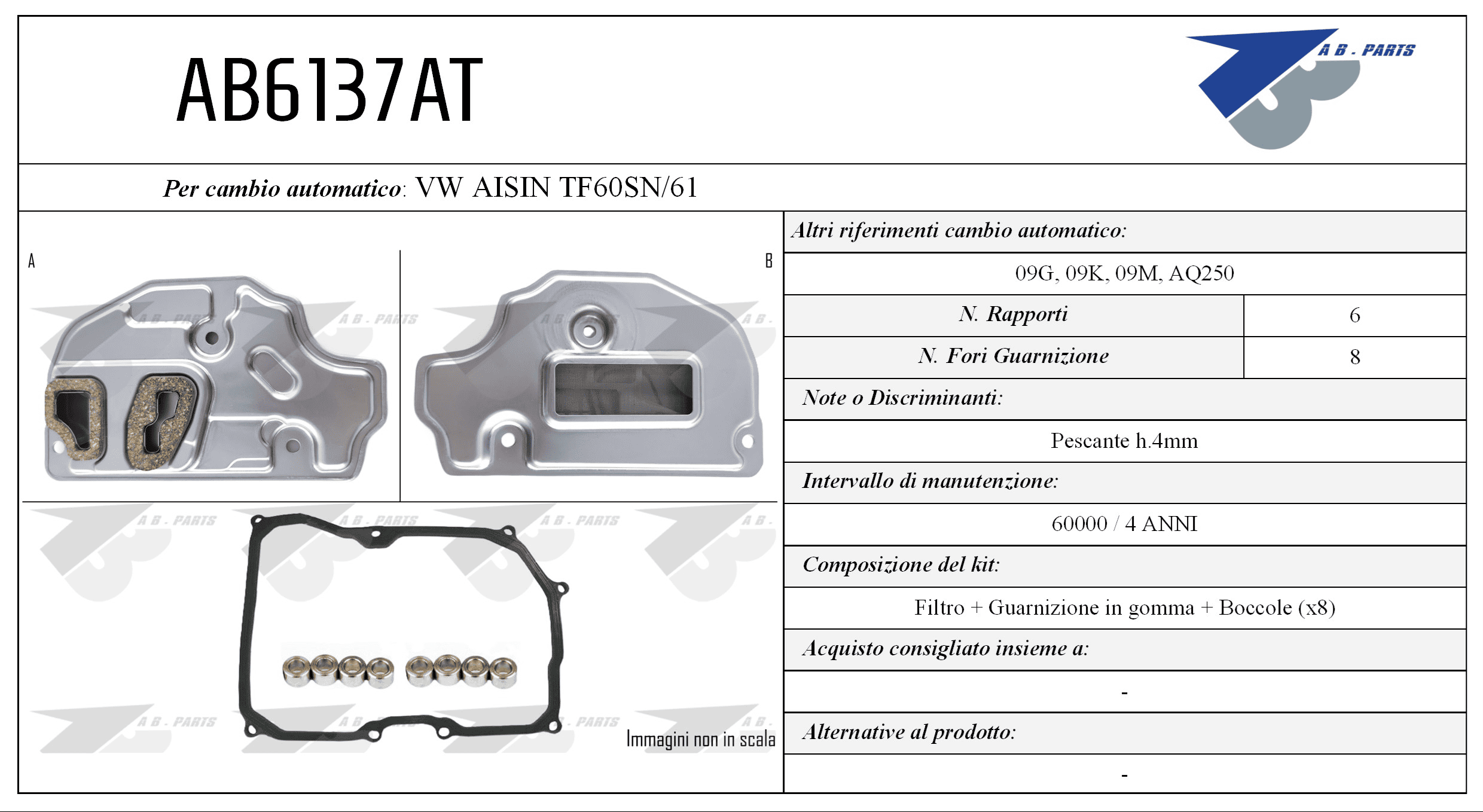 Kit Filtro CAMBIO AUTOMATICO PASSAT TSi 07>