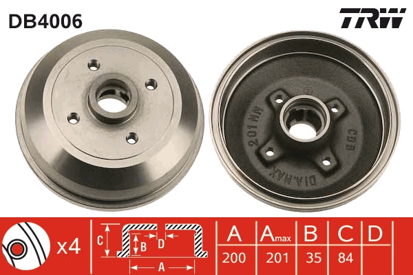 Tamburo freno TRW DB4006