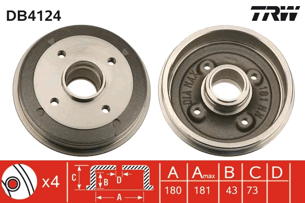 Tamburo freno TRW DB4124
