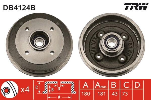 Tamburo freno TRW DB4124B