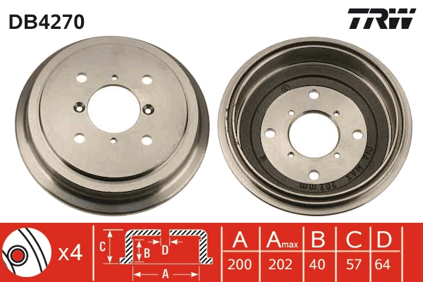 Tamburo freno TRW DB4270