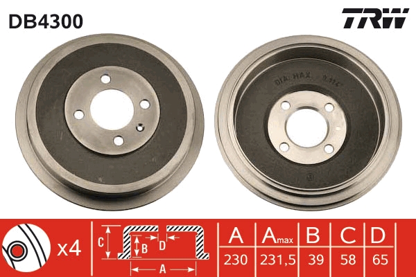 Tamburo freno TRW DB4300