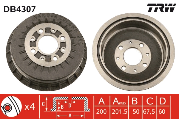 Tamburo freno TRW DB4307