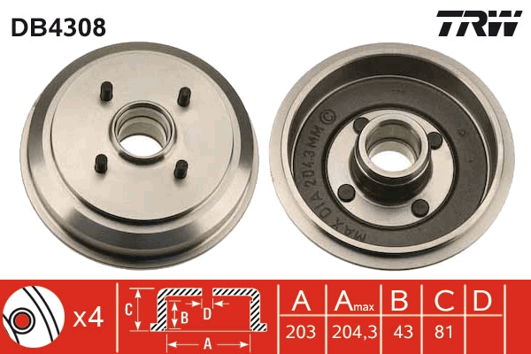 Tamburo freno TRW DB4308