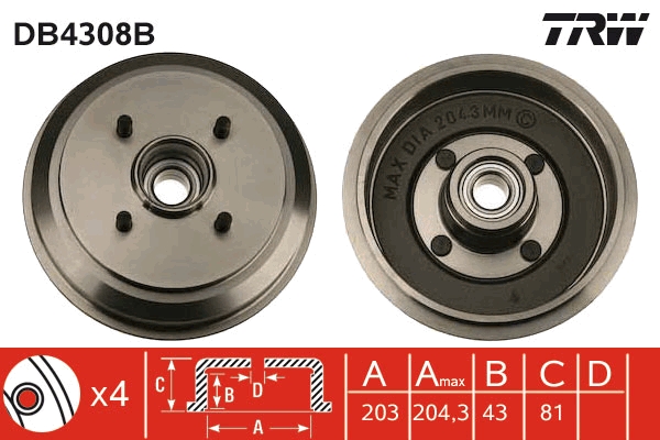 Tamburo freno TRW DB4308B