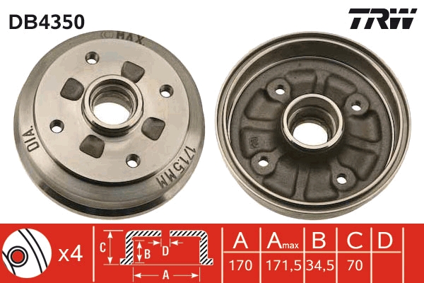 Tamburo freno TRW DB4350