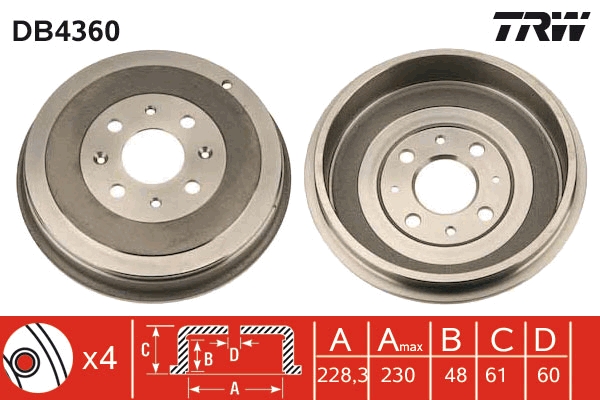Tamburo freno TRW DB4360